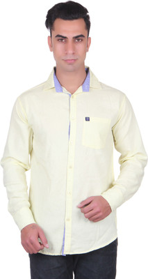 Cotblend Men's Solid Casual Yellow Shirt