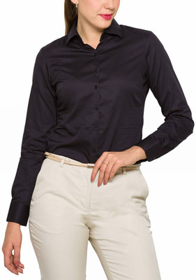 Park Avenue Women's Solid Formal Black Shirt