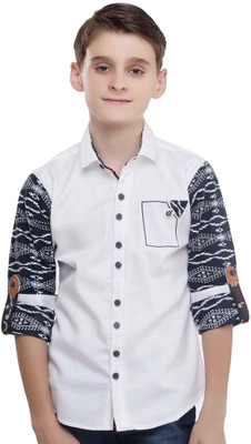 MashUp Boys Printed Casual White Shirt
