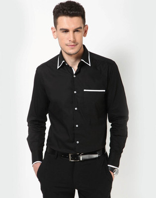 Dazzio Men's Solid Casual Black, White Shirt