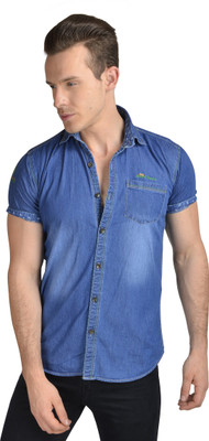 Anry Men's Solid Casual Blue Shirt, Dark blue