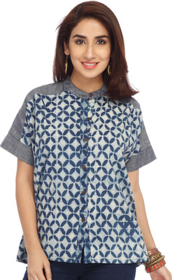Enah Women's Solid Casual Blue Shirt, Indigo