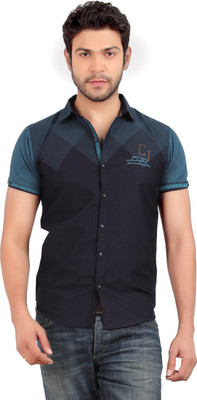 Carbone Men's Printed Casual Dark Blue Shirt, Darkblue