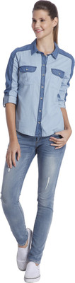 Only Women's Solid Casual Light Blue Shirt, Light blue denim