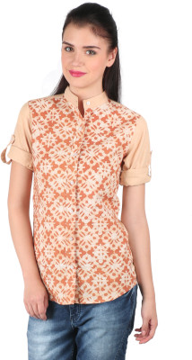 Mahikrite Women's Printed Casual Orange Shirt, Kesu orange