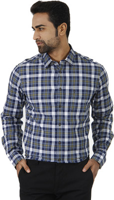 Indian Terrain Men' Checkered Formal Blue, White Shirt