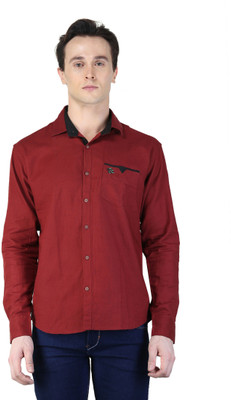 British Terminal Men's Self Design Casual Maroon Shirt