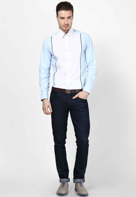 Dazzio Men's Solid Casual White, Black, Blue Shirt