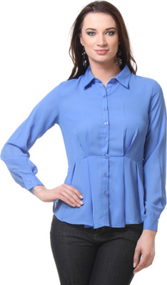 Envy Me Women's Solid Casual Blue Shirt, Denim blue