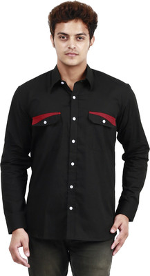 Trendster Men's Solid Casual Normal Collar Shirt, Black