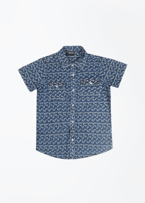 Cherokee Kids Boys Printed Casual Blue Shirt, Dk-blue