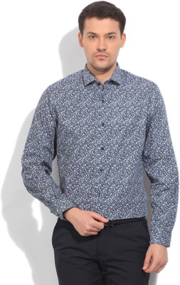 John Players Men's Printed Casual Blue Shirt, 1a1