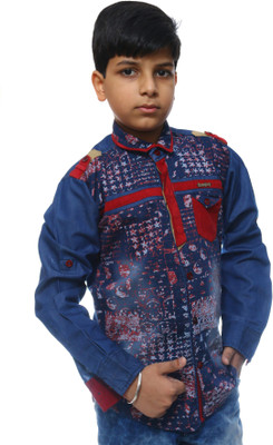 Ennjoy Boys Printed, Applique Casual Blue, Red Shirt