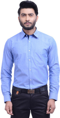 Hoffmen Men's Striped Formal Blue Shirt