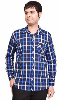 British Terminal Men's Checkered Casual Blue Shirt, Navy blue & blue checkered