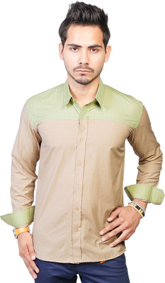 Trendster Men's Solid Casual Brown, Green Shirt