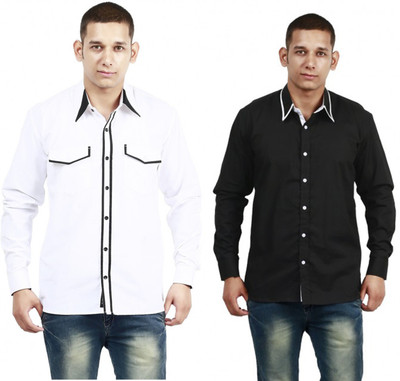 Trendster Men' Solid Casual Multicolor Shirt(Pack of 2