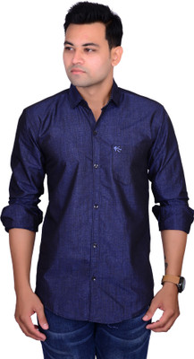 British Terminal Men's Solid Casual Blue Shirt