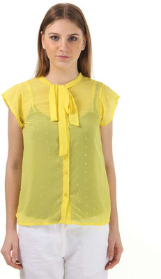 Vero Moda Women's Self Design Casual Yellow Shirt, Buttercup