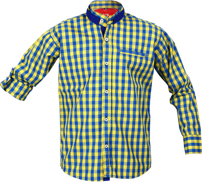 Kidzee Men's Checkered Casual Yellow Shirt