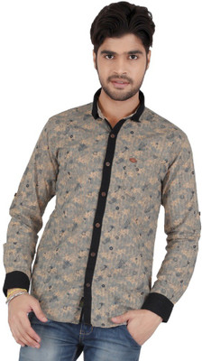 Appollo Men's Printed Casual Beige Shirt, Khakhi