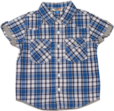 People Boys Checkered Casual White, Blue Shirt