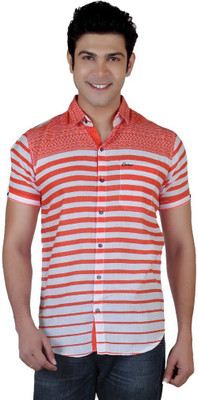 Carbone Men's Striped Casual Orange Shirt