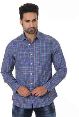 London Fog Men's Checkered Casual Blue Shirt