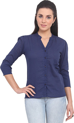 Trend Arrest Women's Solid Casual Shirt, Navy