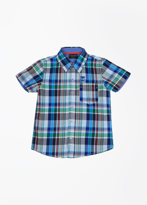 Cherokee Kids Boys Checkered Casual White, Blue, Green Shirt