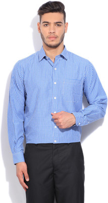 John Players Men's Checkered Formal White, Blue Shirt, 1a2