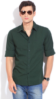 Wrangler Men's Solid Casual Green Shirt, Bottle green