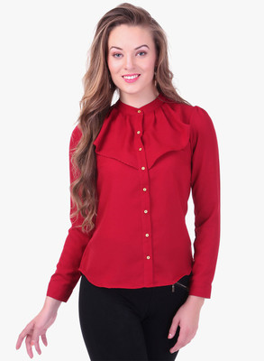 Oxyfash Women's Solid Casual Maroon Shirt