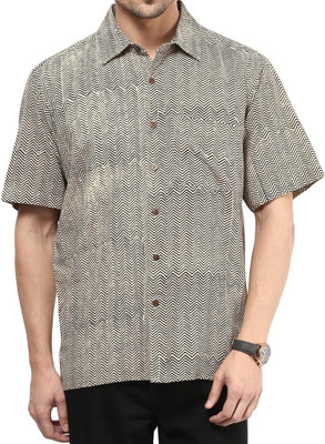 Vivid India Men' Striped Casual Beige Shirt