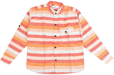 Little Man Boy's Striped Casual Multicolor Shirt, Orange