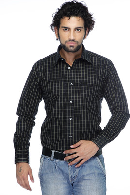 Zeal Men's Checkered Formal Shirt, Black-yellow