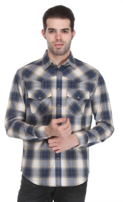 Reevolution Men' Checkered Casual Blue, White Shirt
