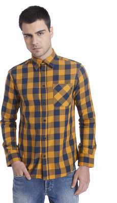 Jack & Jones Men's Checkered Casual Yellow Shirt, Inca gold