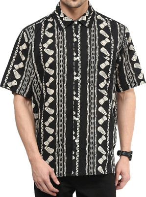 Vivid India Men' Printed Casual Black Shirt
