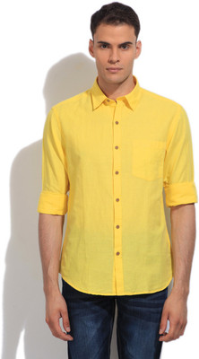 John Players Men's Solid Casual Yellow Shirt, 1a4
