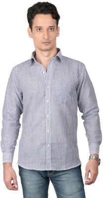Zido Men's Striped Casual Blue Shirt