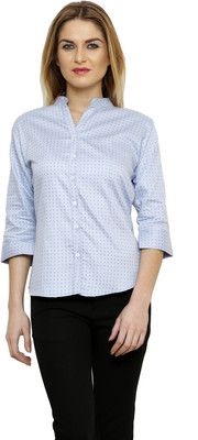 Ritzzy Women's Solid Casual Chinese Collar Shirt, Sky blue