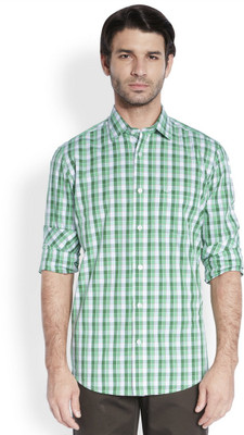 ColorPlus Men's Checkered Casual Dark Green Shirt