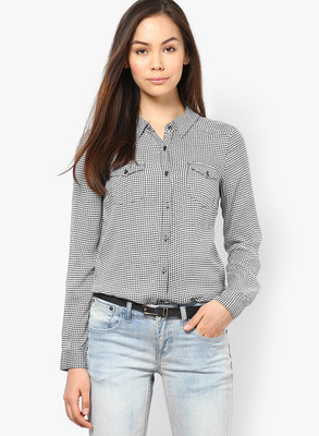 Vero Moda Women's Houndstooth Casual White Shirt, Snow white