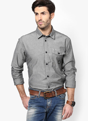 Jack & Jones Men's Solid Casual Grey Shirt, Dark grey