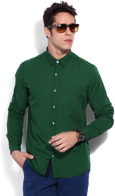 Numero Uno Men' Checkered Casual Green, Black Shirt
