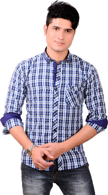 Aedi Men's Checkered Casual Blue Shirt