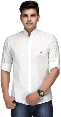 Macoro Men's Solid Casual Linen White Shirt