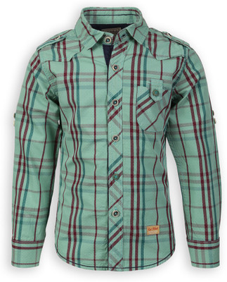 Lilliput Boy's Self Design Casual Multicolor Shirt, Green
