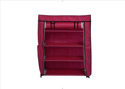Chrome Nylon Collapsible Shoe Stand(Red, 4 Shelves)